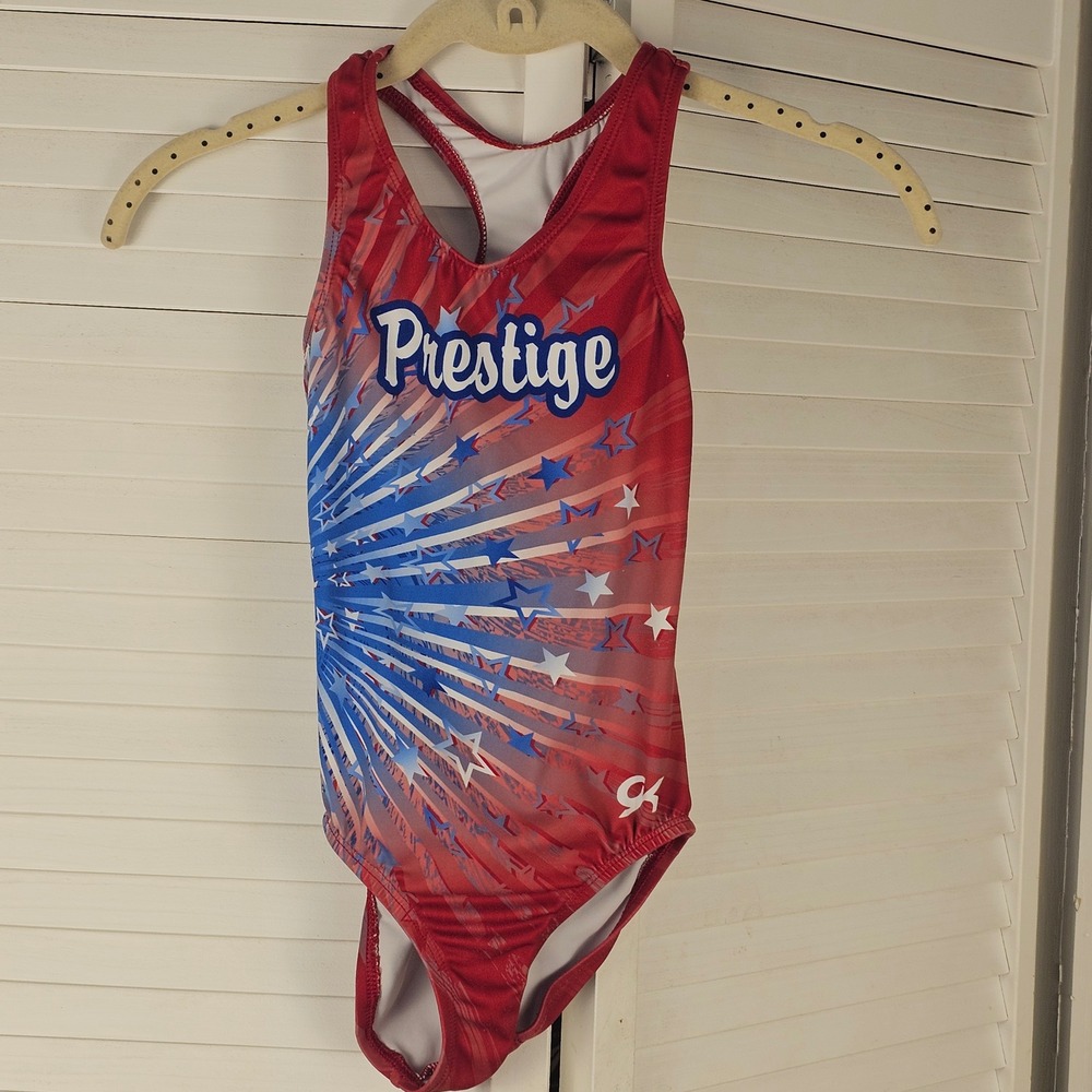 GK Elite Girls Prestige Red White Blue Star Gymnastics Leotard‎ CM Child Medium